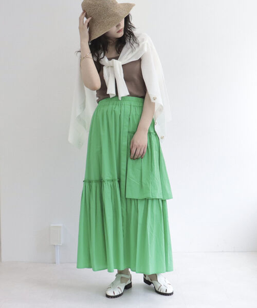 fredy emue（フレディエミュ）の「アシメギャザースカート（セットアップ可能）（スカート・レディース・ブラック/オフホワイト/グリーン・38）」の12枚目の写真
