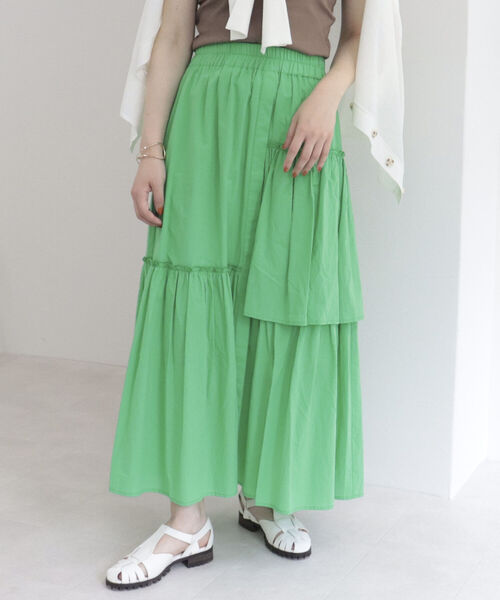 fredy emue（フレディエミュ）の「アシメギャザースカート（セットアップ可能）（スカート・レディース・ブラック/オフホワイト/グリーン・38）」の16枚目の写真