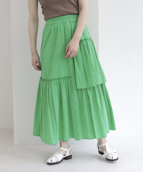 fredy emue（フレディエミュ）の「アシメギャザースカート（セットアップ可能）（スカート・レディース・ブラック/オフホワイト/グリーン・38）」の19枚目の写真