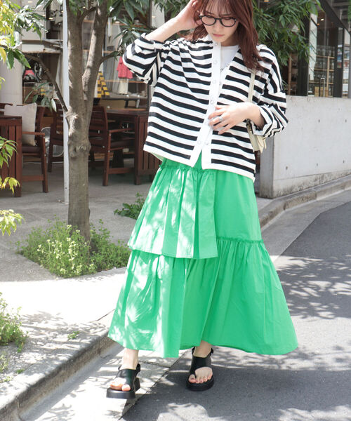 fredy emue（フレディエミュ）の「アシメギャザースカート（セットアップ可能）（スカート・レディース・ブラック/オフホワイト/グリーン・38）」の13枚目の写真