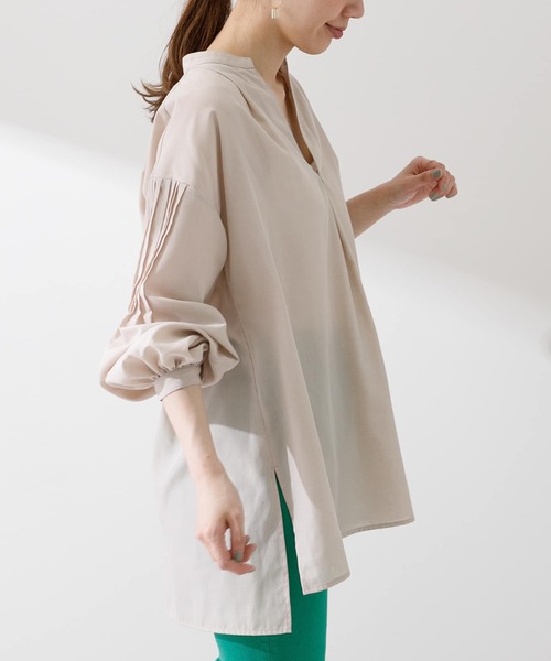 URBAN RESEARCH Sonny Label(アーバンリサーチサニーレーベル)の「『UR TECH Smart Linen Touch』リネン混タックスリーブブラウス(シャツ/ブラウス・レディース・イエロー/ベージュ系その他/ストライプ・FREE)」の20枚目の写真