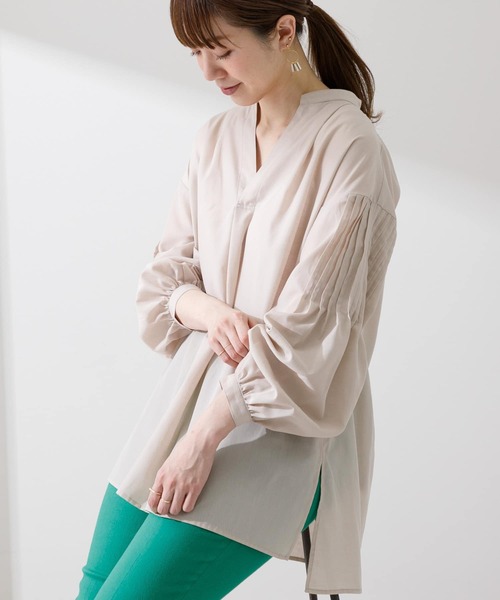 URBAN RESEARCH Sonny Label(アーバンリサーチサニーレーベル)の「『UR TECH Smart Linen Touch』リネン混タックスリーブブラウス(シャツ/ブラウス・レディース・イエロー/ベージュ系その他/ストライプ・FREE)」の16枚目の写真