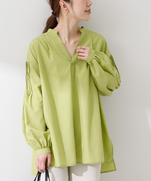 URBAN RESEARCH Sonny Label(アーバンリサーチサニーレーベル)の「『UR TECH Smart Linen Touch』リネン混タックスリーブブラウス(シャツ/ブラウス・レディース・イエロー/ベージュ系その他/ストライプ・FREE)」の10枚目の写真