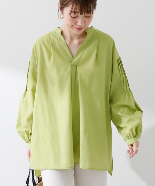 URBAN RESEARCH Sonny Label(アーバンリサーチサニーレーベル)の「『UR TECH Smart Linen Touch』リネン混タックスリーブブラウス(シャツ/ブラウス・レディース・イエロー/ベージュ系その他/ストライプ・FREE)」の4枚目の写真