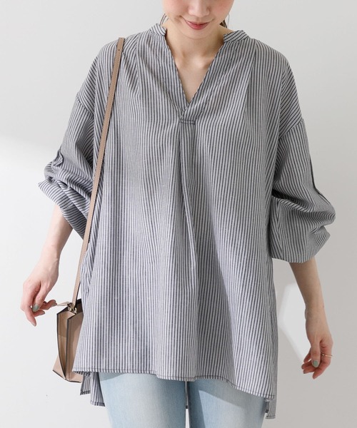 URBAN RESEARCH Sonny Label(アーバンリサーチサニーレーベル)の「『UR TECH Smart Linen Touch』リネン混タックスリーブブラウス(シャツ/ブラウス・レディース・イエロー/ベージュ系その他/ストライプ・FREE)」の17枚目の写真
