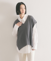 qualite | 変形畦ﾊﾞｯｸﾘﾎﾞﾝﾆｯﾄﾍﾞｽﾄ(ニット/セーター)