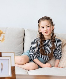 lulpini | kids　スクエアネックボーダーロングスリーブTシャツ(Tシャツ/カットソー)
