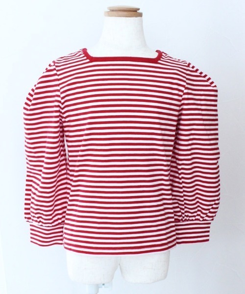 lulpini（ルルピー二）の「kids　スクエアネックボーダーロングスリーブTシャツ（Tシャツ/カットソー・キッズ・ブラック/イエロー/レッド・S/M/L）」の11枚目の写真