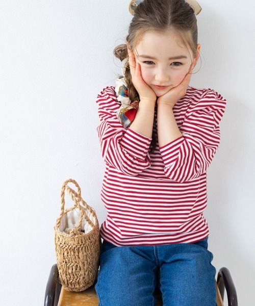 lulpini（ルルピー二）の「kids　スクエアネックボーダーロングスリーブTシャツ（Tシャツ/カットソー・キッズ・ブラック/イエロー/レッド・S/M/L）」の4枚目の写真