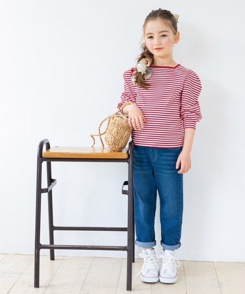 lulpini（ルルピー二）の「kids　スクエアネックボーダーロングスリーブTシャツ（Tシャツ/カットソー・キッズ・ブラック/イエロー/レッド・S/M/L）」の7枚目の写真