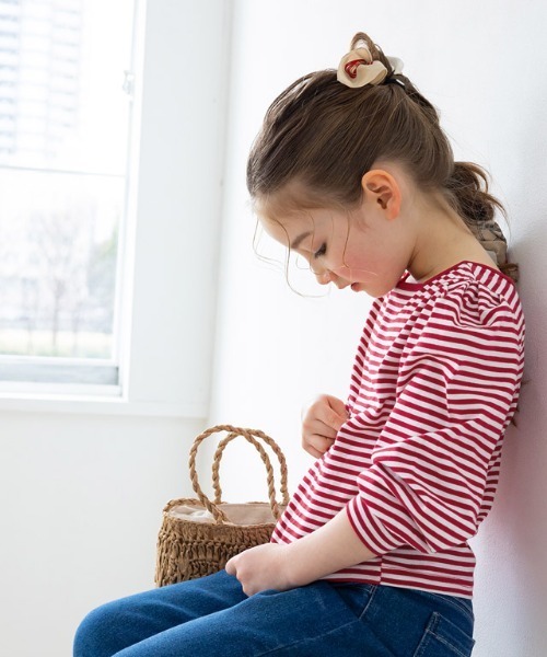 lulpini（ルルピー二）の「kids　スクエアネックボーダーロングスリーブTシャツ（Tシャツ/カットソー・キッズ・ブラック/イエロー/レッド・S/M/L）」の14枚目の写真