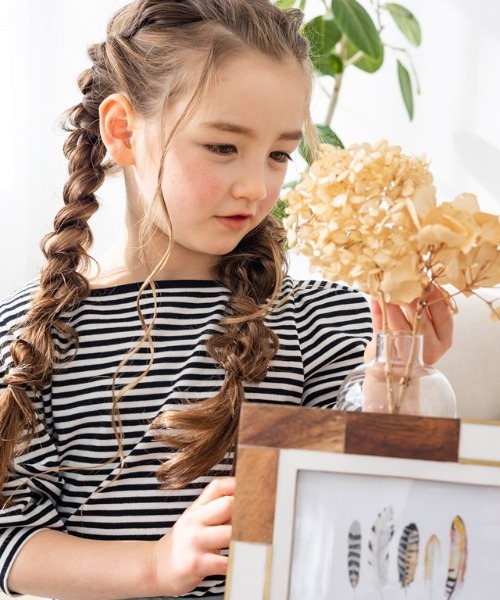 lulpini（ルルピー二）の「kids　スクエアネックボーダーロングスリーブTシャツ（Tシャツ/カットソー・キッズ・ブラック/イエロー/レッド・S/M/L）」の17枚目の写真