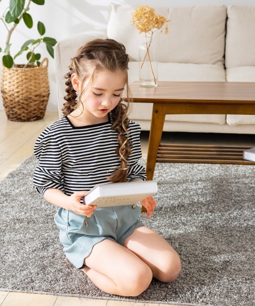 lulpini（ルルピー二）の「kids　スクエアネックボーダーロングスリーブTシャツ（Tシャツ/カットソー・キッズ・ブラック/イエロー/レッド・S/M/L）」の5枚目の写真