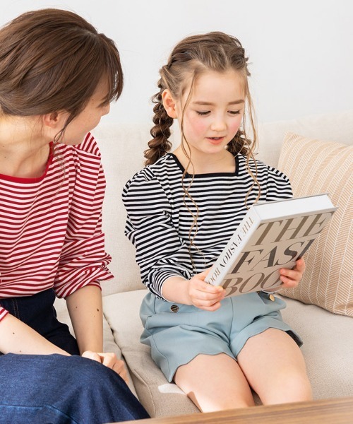 lulpini（ルルピー二）の「kids　スクエアネックボーダーロングスリーブTシャツ（Tシャツ/カットソー・キッズ・ブラック/イエロー/レッド・S/M/L）」の15枚目の写真