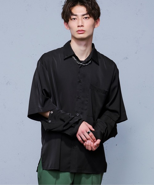 Ellno Loset（エルノロゼット）の「スリーブボタンデザインシャツ（シャツ/ブラウス・メンズ・ブラック/オフホワイト/ブルーグリーン・MEDIUM/LARGE）」の3枚目の写真