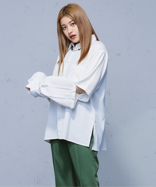 Ellno Loset（エルノロゼット）の「スリーブボタンデザインシャツ（シャツ/ブラウス・メンズ・ブラック/オフホワイト/ブルーグリーン・MEDIUM/LARGE）」の12枚目の写真