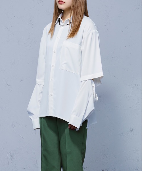 Ellno Loset（エルノロゼット）の「スリーブボタンデザインシャツ（シャツ/ブラウス・メンズ・ブラック/オフホワイト/ブルーグリーン・MEDIUM/LARGE）」の11枚目の写真