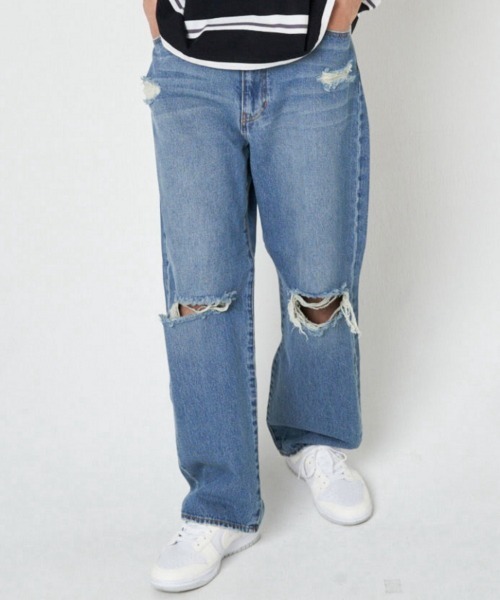 GALLIS ADDICTION（ガリスアディクション）の「GA DAMAGE WIDE DENIM PANTS（デニムパンツ・メンズ・ブラック/インディゴブルー・M/L）」の2枚目の写真