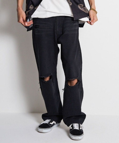 GALLIS ADDICTION（ガリスアディクション）の「GA DAMAGE WIDE DENIM PANTS（デニムパンツ・メンズ・ブラック/インディゴブルー・M/L）」の17枚目の写真