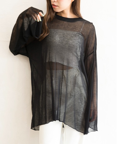 Alite cloth(アリーテクロス)の「シースルーオーバーサイズロングTシャツ(Tシャツ/カットソー・レディース・ブラック/ホワイト/ダークブラック/オフホワイト・FREE)」の11枚目の写真