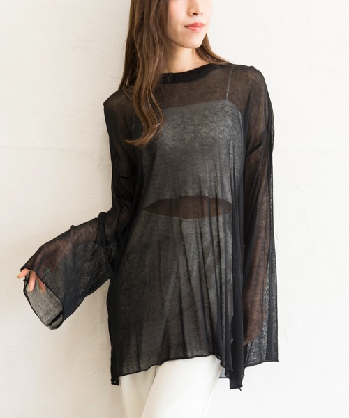 美品❣️お袖シースルーTシャツ Uenui tシャツ 「 cunii 」 透け感 モード アート柄 ニュアンス