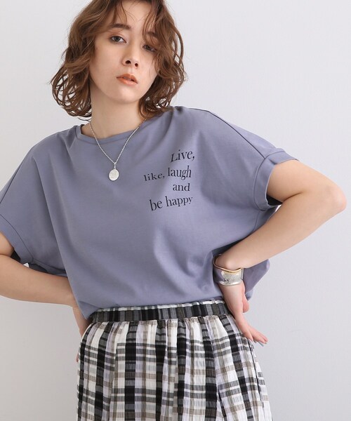 INDIVI（インディヴィ）の「◆【接触冷感/コットン100%】スムース ドルマンロゴTシャツ（Tシャツ/カットソー・レディース・ホワイト/ブラック/ベビーピンク/パープル系4・38/34/05/13/15 ）」の3枚目の写真
