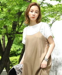 INDIVI | 【接触冷感/コットン100%】スムース ドルマンロゴTシャツ(Tシャツ/カットソー)