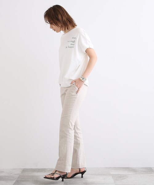 INDIVI（インディヴィ）の「◆【接触冷感/コットン100%】スムース ドルマンロゴTシャツ（Tシャツ/カットソー・レディース・ホワイト/ブラック/ベビーピンク/パープル系4・38/34/05/13/15 ）」の21枚目の写真