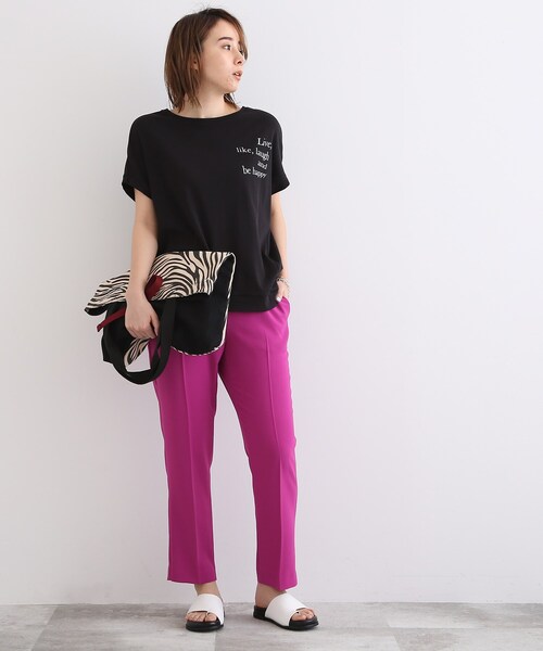 INDIVI（インディヴィ）の「◆【接触冷感/コットン100%】スムース ドルマンロゴTシャツ（Tシャツ/カットソー・レディース・ホワイト/ブラック/ベビーピンク/パープル系4・38/34/05/13/15 ）」の16枚目の写真