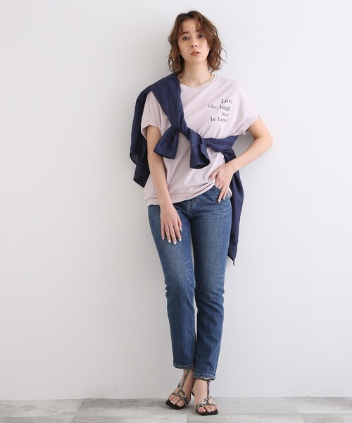 INDIVI（インディヴィ）の「◆【接触冷感/コットン100%】スムース ドルマンロゴTシャツ（Tシャツ/カットソー・レディース・ホワイト/ブラック/ベビーピンク/パープル系4・38/34/05/13/15 ）」の9枚目の写真