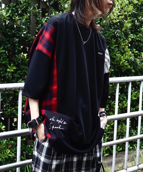 AFYF(エーエフワイエフ)の「AFYFSIDE CHECK SS/オーバーサイズ サイドチェックTシャツ 半袖(Tシャツ/カットソー・メンズ・ホワイト系その他/ブラック系その他/ベージュ系その他/ホワイト系その他2/ベージュ系その他2・FREE)」の4枚目の写真