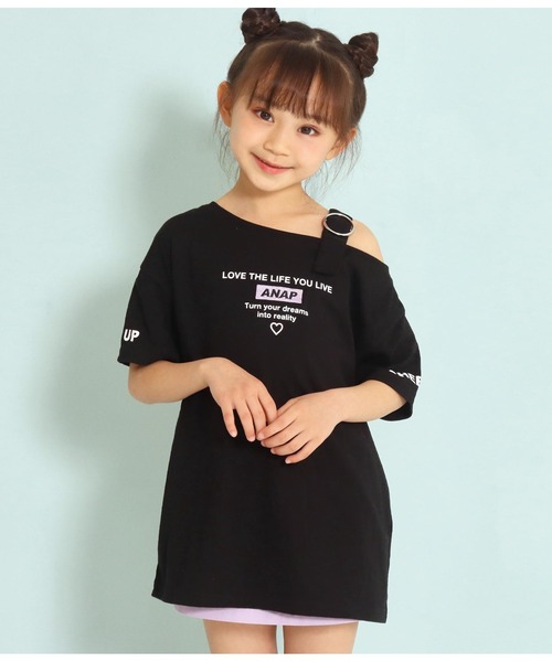 ANAP kids(アナップキッズ)の「肩ベルトワンショルダーチュニック(チュニック・キッズ・ミント/サックスブルー/ブラック・110cm/130cm/120cm)」の2枚目の写真