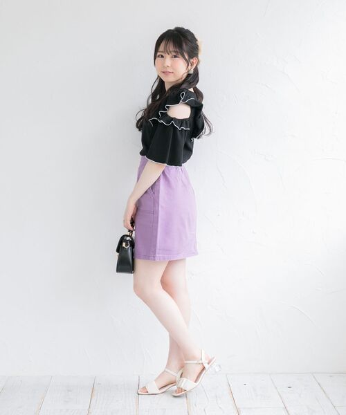 ems excite（エムズエキサイト）の「肩あきフリルテレコCT（Tシャツ/カットソー・レディース・ブラック/パープル/オフホワイト・FREE）」の13枚目の写真