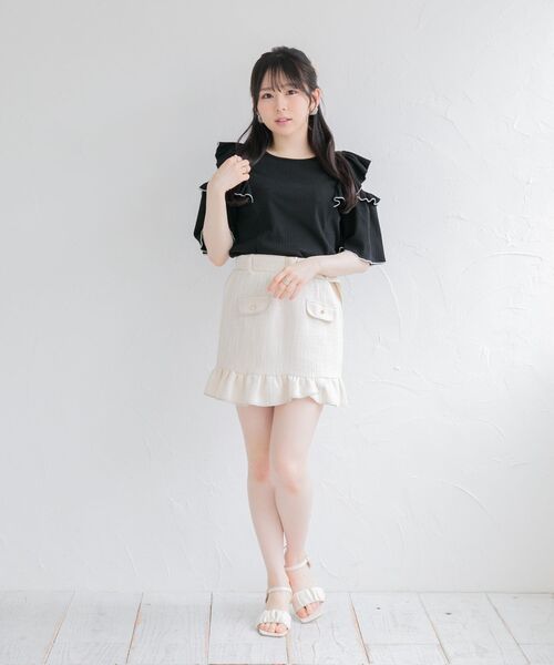 ems excite（エムズエキサイト）の「肩あきフリルテレコCT（Tシャツ/カットソー・レディース・ブラック/パープル/オフホワイト・FREE）」の15枚目の写真