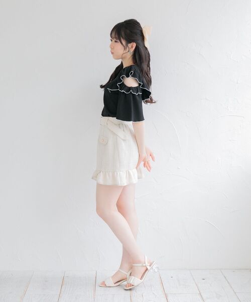 ems excite（エムズエキサイト）の「肩あきフリルテレコCT（Tシャツ/カットソー・レディース・ブラック/パープル/オフホワイト・FREE）」の16枚目の写真