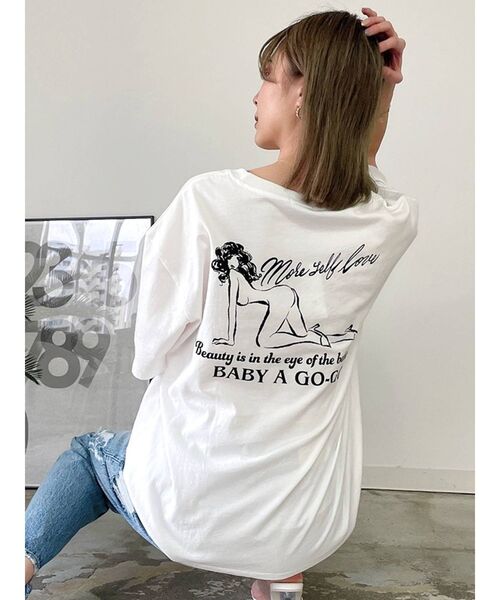 GYDA（ジェイダ）の「BABY A GO GO UNISEX Tシャツ（Tシャツ/カットソー・レディース・ブラック/オフホワイト・FREE）」の22枚目の写真