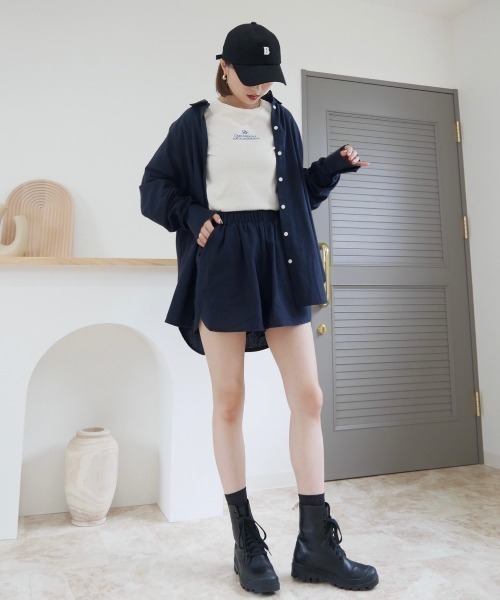 Reurie'（レウリィ）の「リネン混オーバーサイズシャツ（セットアップ対応）（シャツ/ブラウス・レディース・ベージュ/ネイビー・FREE）」の22枚目の写真