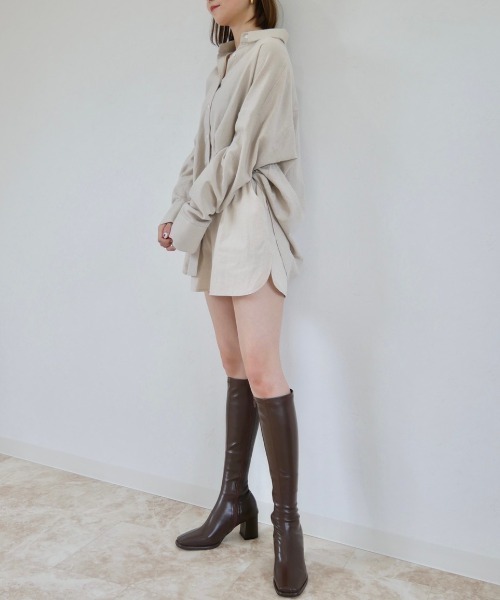 Reurie'（レウリィ）の「リネン混オーバーサイズシャツ（セットアップ対応）（シャツ/ブラウス・レディース・ベージュ/ネイビー・FREE）」の10枚目の写真