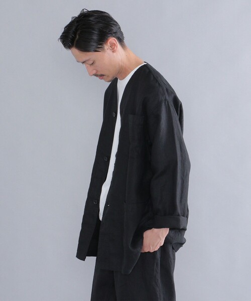 SHIPS Days（シップスデイズ）の「SHIPS Days: リネン ミリタリー ノーカラー シャツジャケット（ノーカラージャケット・メンズ・ブラック/ネイビー・MEDIUM/LARGE）」の4枚目の写真