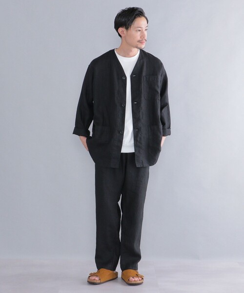 SHIPS Days（シップスデイズ）の「SHIPS Days: リネン ミリタリー ノーカラー シャツジャケット（ノーカラージャケット・メンズ・ブラック/ネイビー・MEDIUM/LARGE）」の7枚目の写真