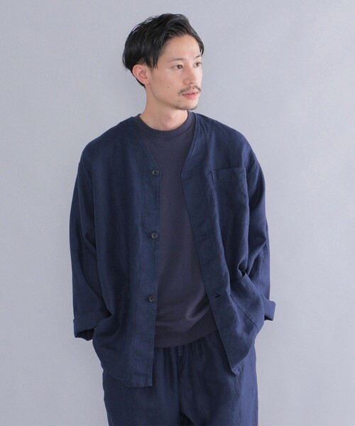 SHIPS Days（シップスデイズ）の「SHIPS Days: リネン ミリタリー ノーカラー シャツジャケット（ノーカラージャケット・メンズ・ブラック/ネイビー・MEDIUM/LARGE）」の11枚目の写真