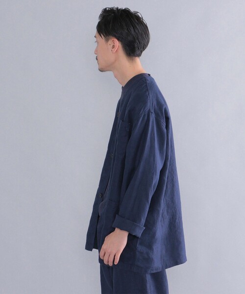 SHIPS Days（シップスデイズ）の「SHIPS Days: リネン ミリタリー ノーカラー シャツジャケット（ノーカラージャケット・メンズ・ブラック/ネイビー・MEDIUM/LARGE）」の12枚目の写真