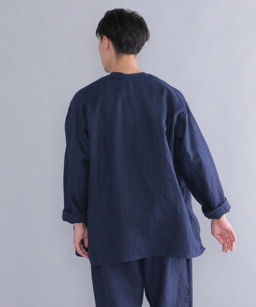 SHIPS Days（シップスデイズ）の「SHIPS Days: リネン ミリタリー ノーカラー シャツジャケット（ノーカラージャケット・メンズ・ブラック/ネイビー・MEDIUM/LARGE）」の13枚目の写真