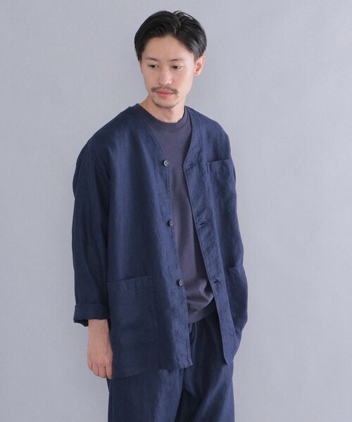 SHIPS Days（シップスデイズ）の「SHIPS Days: リネン ミリタリー ノーカラー シャツジャケット（ノーカラージャケット・メンズ・ブラック/ネイビー・MEDIUM/LARGE）」の14枚目の写真