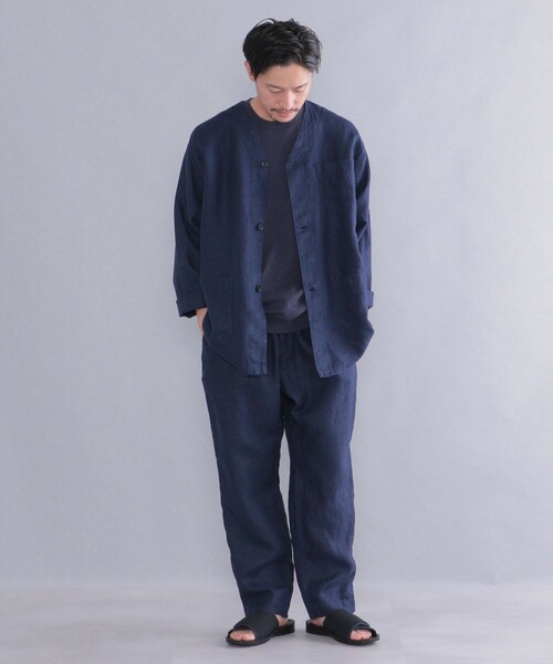 SHIPS Days（シップスデイズ）の「SHIPS Days: リネン ミリタリー ノーカラー シャツジャケット（ノーカラージャケット・メンズ・ブラック/ネイビー・MEDIUM/LARGE）」の15枚目の写真