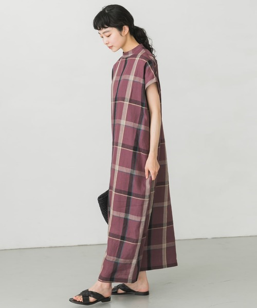 かぐれ（カグレ）の「リネンチェックボクシーワンピース（ワンピース