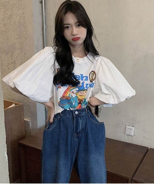 gossip！ロサンゼルス（ゴシップロサンゼルス）の「パフスリーブ　プリント Ｔシャツ（Tシャツ/カットソー・レディース・ホワイト・FREE）」の4枚目の写真