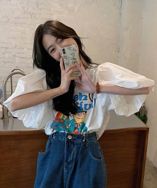 gossip！ロサンゼルス（ゴシップロサンゼルス）の「パフスリーブ　プリント Ｔシャツ（Tシャツ/カットソー・レディース・ホワイト・FREE）」の12枚目の写真