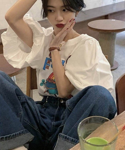 gossip！ロサンゼルス（ゴシップロサンゼルス）の「パフスリーブ　プリント Ｔシャツ（Tシャツ/カットソー・レディース・ホワイト・FREE）」の14枚目の写真