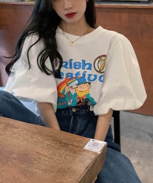 gossip！ロサンゼルス（ゴシップロサンゼルス）の「パフスリーブ　プリント Ｔシャツ（Tシャツ/カットソー・レディース・ホワイト・FREE）」の7枚目の写真